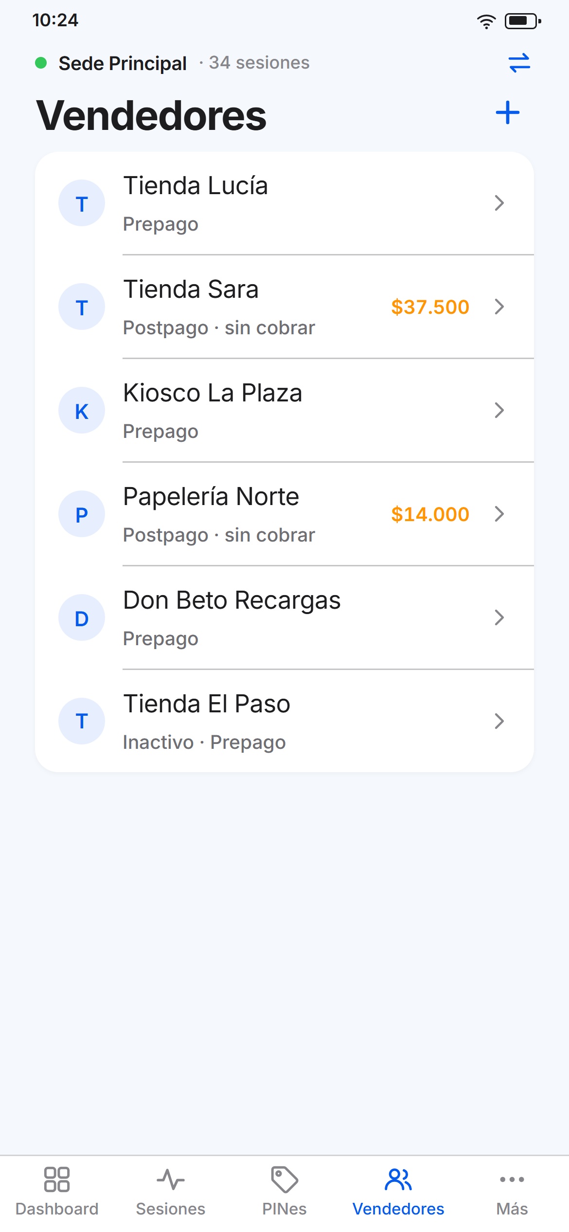 Lista de vendedores: cada tienda con su modo de pago y lo que debe