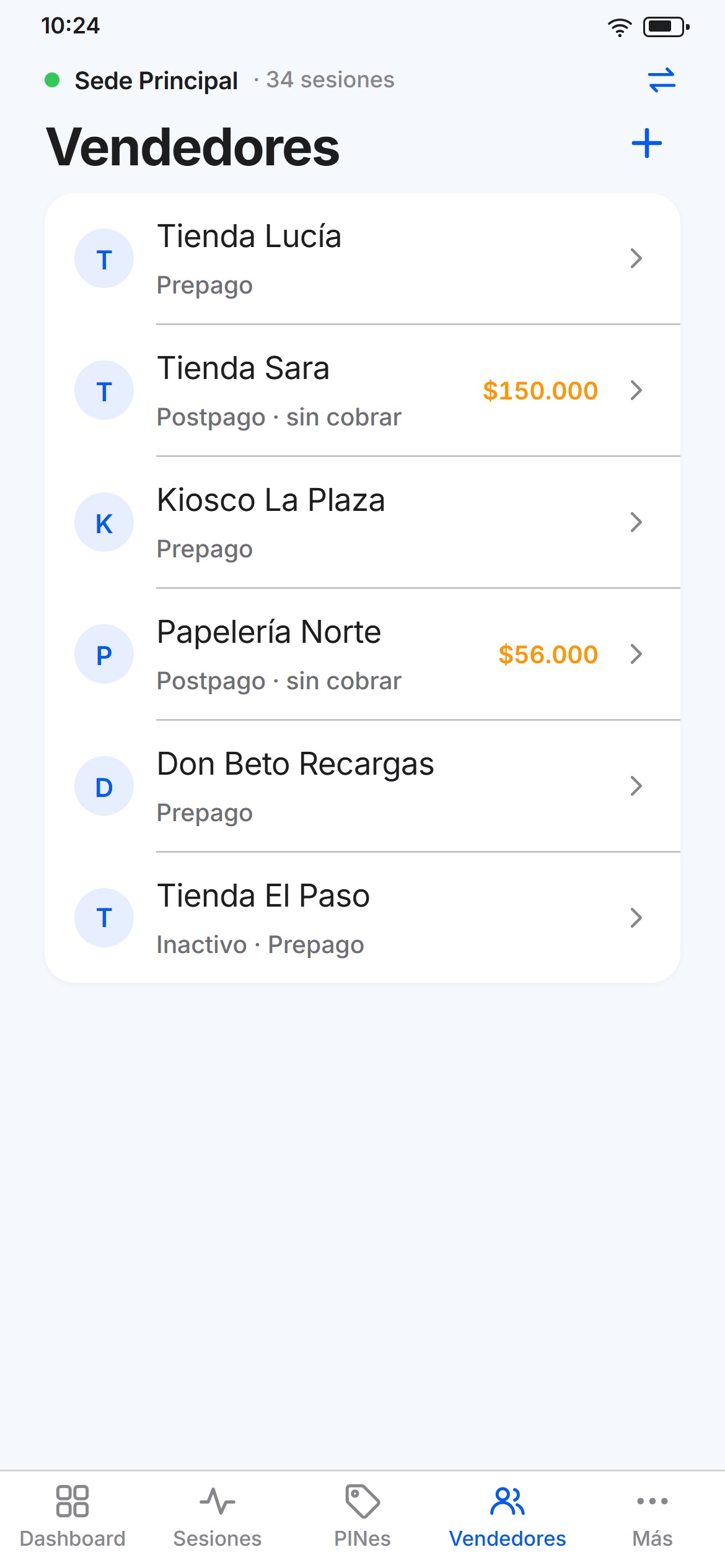 Lista de vendedores: cada tienda con su modo de pago y lo que debe