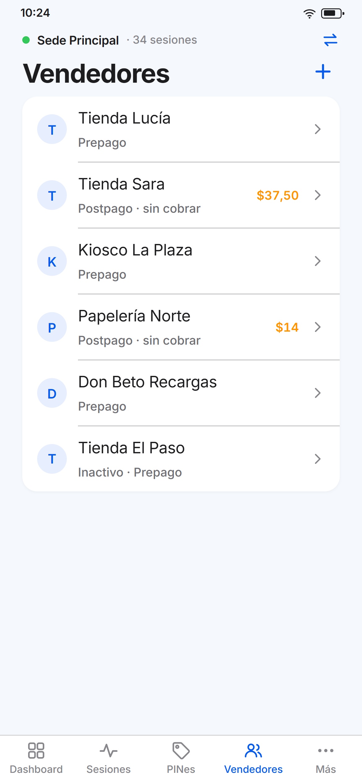 Lista de vendedores: cada tienda con su modo de pago y lo que debe