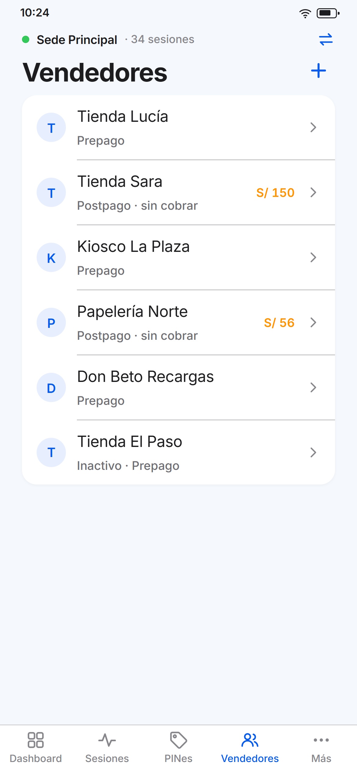 Lista de vendedores: cada tienda con su modo de pago y lo que debe